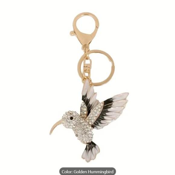 Green Hummingbird Keychain for Women Men Rhinestone Gold Color Alloy Animal Bird - Picture 2 of 13